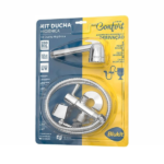 Kit Ducha Luxo Cromado C/ Crivo Cromado / Registro C/ Derivação ABS / Flexível Inox 1,20m Blister - Blukit