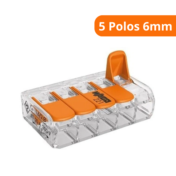 15328517828-conector-emenda-5-polos-6mm-41a-221-615-wago-campinas.png Conector Emenda 5 Polos 6mm 41A 221-615 - Wago - Imagem 2