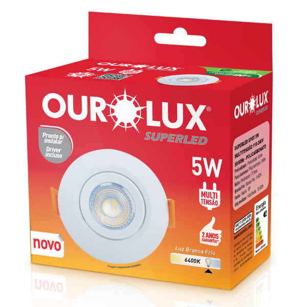 Luminária Superled Spot Redondo 5W 6400K Branco Fria Ourolux 05600