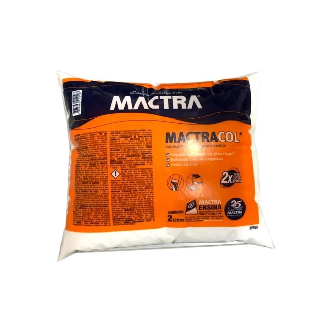 15225192318-15212606105-a6bab3979e59e814a257d06af2390ada.jpg Aditivo para Chapiscos e Argamassa Mactracol Sachê De 2L Mactra - Imagem 1
