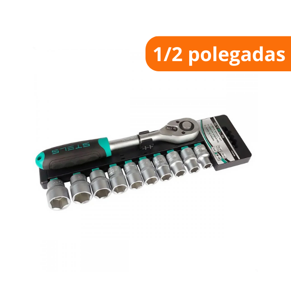 15337639011-jogo-de-chave-catraca-de-encaixe-12-polegadas-soquetes-de-cromo-vanadio-10-22mm11pcs-stels-c.png Jogo De Chave Catraca De Encaixe 1/2 polegadas Soquetes De Cromo Vanádio 10-22mm11pcs - Stels - Imagem 2