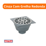 Ralo Sifonado Quadrado Cinza Com Grelha Redonda - Astra - Imagem 2