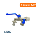 Torneira Jardim Tanque Esfera Água Fria Alavanca Cadeado DN15 2 Saídas 1/2