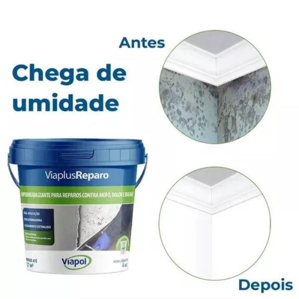 15368733226-viaplus-reparo-impermeabilizante-rodape-mofo-jundiai-varzea-paulista-campo-limpo.png Revestimento Impermeabilizante Cimentício Branco Viaplus Reparo 12kg - Viapol - Imagem 2