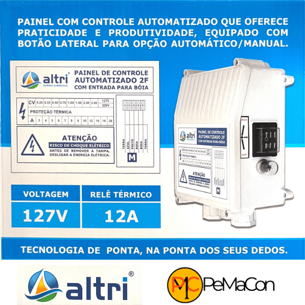 15228061771-15205824917-15205824431-3.png Altri Painel Para Bomba de Poço Com Entrada Para Boia 2 fios 0.75cv Mono 127V 12A - Imagem 3