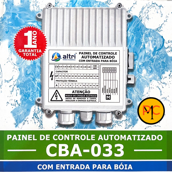 15230970870-b2.png Altri Painel Box Para Bomba de Poço Com Entrada Para Boia 3 fios 0.33cv Mono 220v 18uf 4A - Imagem 2