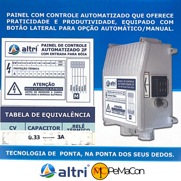 15230975951-c3.png Altri Painel Box Para Bomba de Poço Com Entrada Para Boia 2 fios 0.33cv Mono 220v 3A - Imagem 2