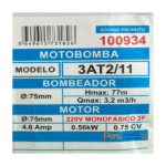 Altri Bomba Submersa Palito Para Poço 3AT2-11 0.75CV 2 Fios Mono 220V - Imagem 2
