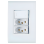 Conjunto 4x2 1 Interruptor Simples 10A 250V 2 Tomadas 2P+T 10A 250V Tramontina Liz Branco - Tramontina