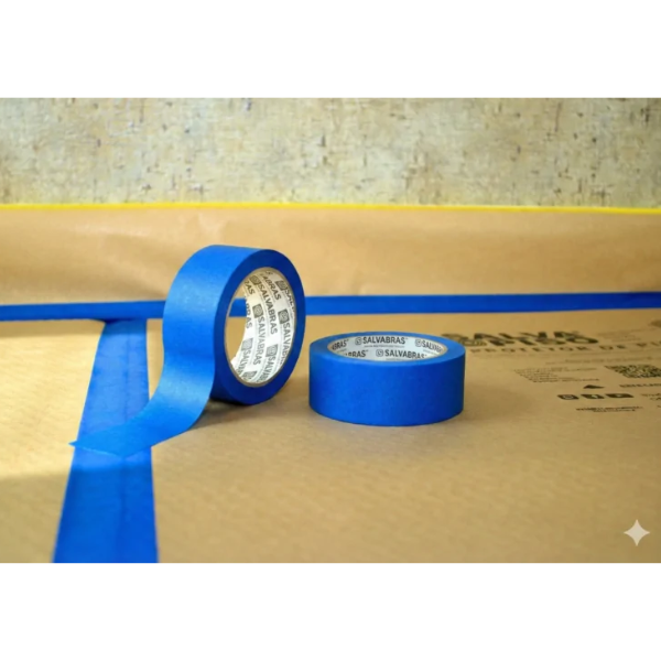 15460210384-fita-crepe-az-48mm-x-50m.png Fita Crepe Azul Para Pintura Premium 48mm x 50m Mascaramento Profissional - Salvabras - Imagem 3