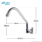 Torneira Cozinha Parede Cromada Bica Móvel Luxo 1/4 de Volta - Fauzi - Imagem 2