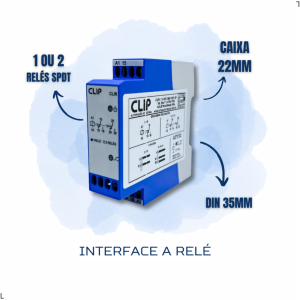 Interface Acopladora a Relé Clip CLIR , 1 Contato Reversível (SPDT), 12Vca/Vcc ou 24–242Vca/Vcc